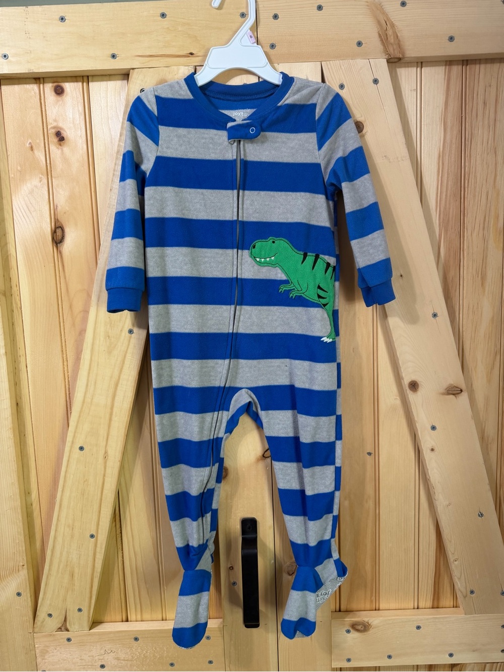 Carter's Blue and Gray Striped Dinosaur Footed One-Piece